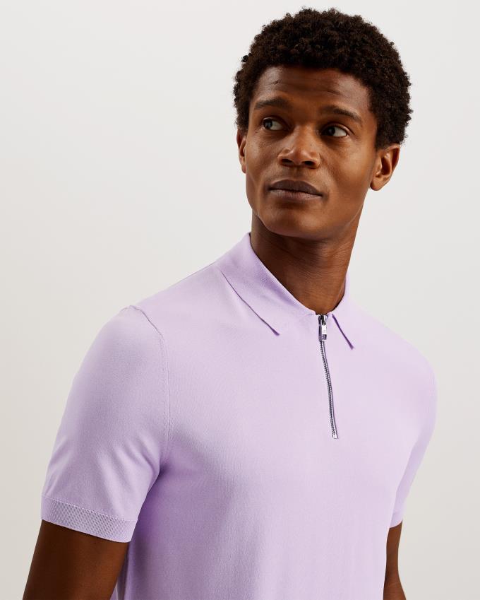 Polo Ted Baker Short Sleeve Rayon Zip Violette Homme | PVP-31785508